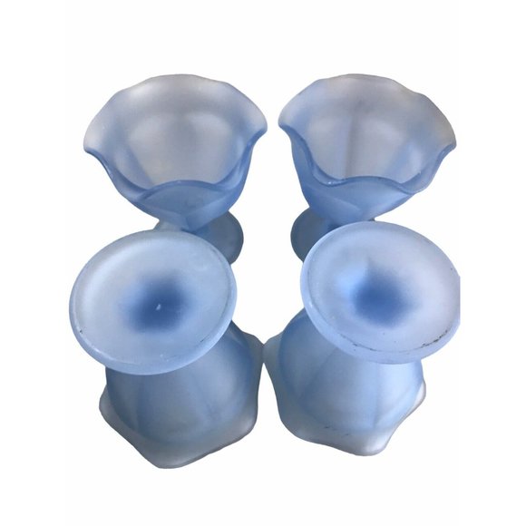 (4) Vintage Blue Frosted Dessert Goblet Sherbet Parfait Dishes Tulip Style Set 4 - Picture 5 of 8